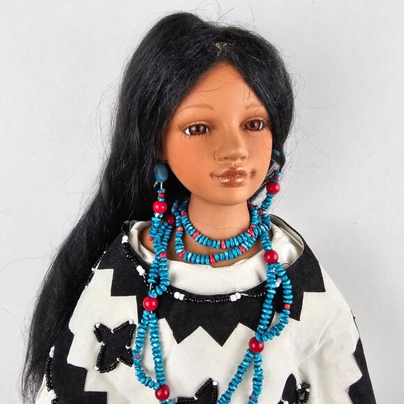 Porcelain Native American Doll Numbered Traditions Doll Collection 25 in Vintage - Picture 4 of 16